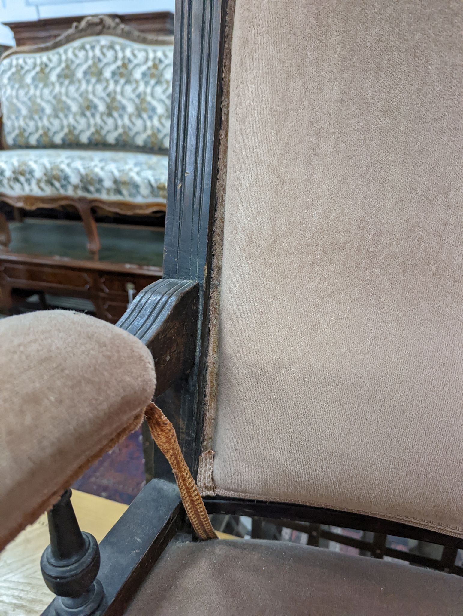 Two Victorian mahogany upholstered open armchairs
